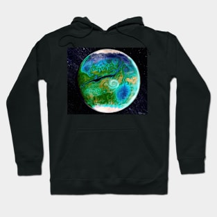 Green terraformed Mars with ocean and seas Hoodie